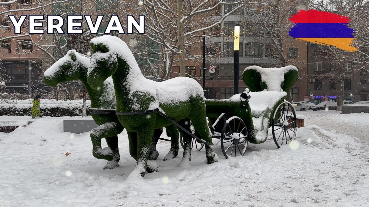 Winter Walk in Snowy Yerevan ❄️ Calm City Atmosphere