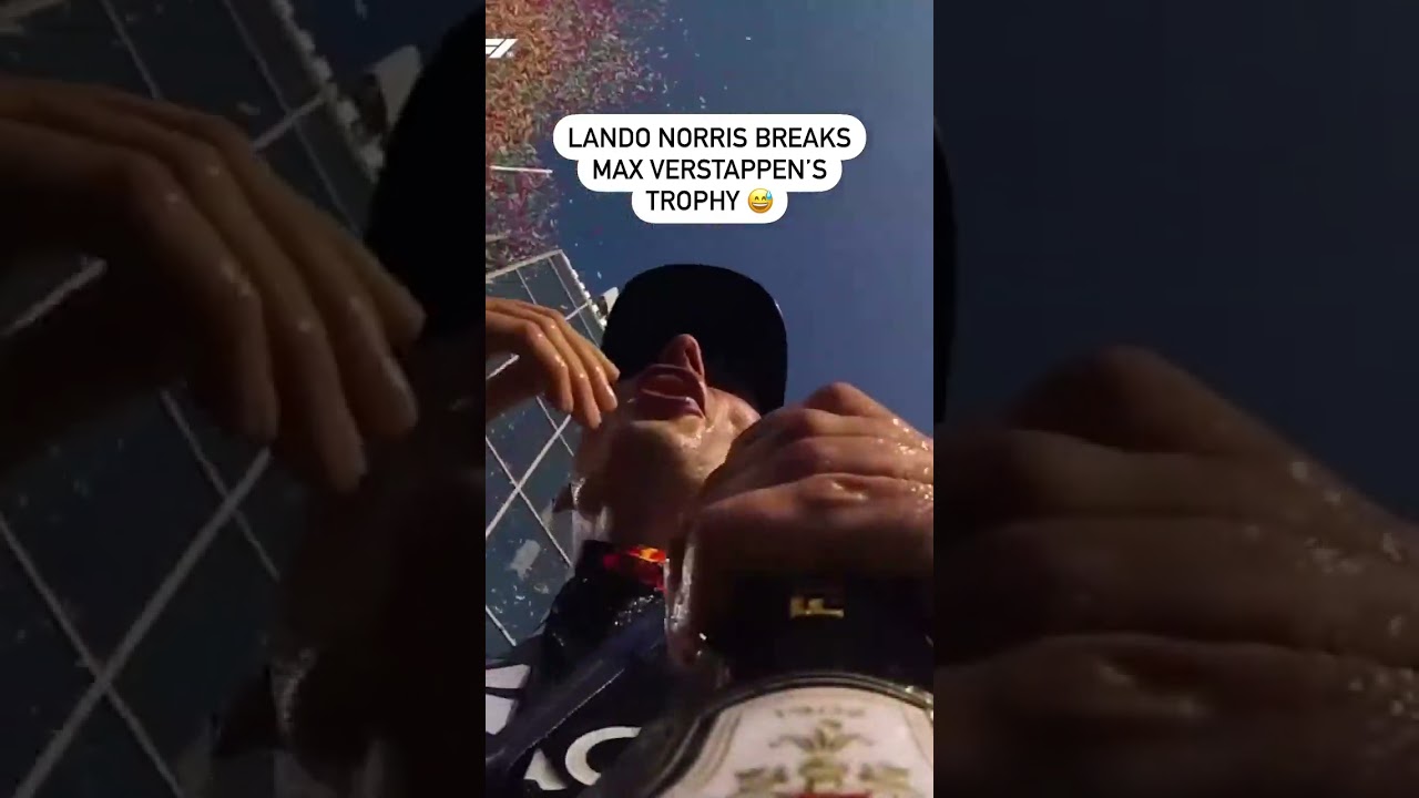 Lando Norris broke Max Verstappen&rsquo;s trophy while doing his signature champagne opening 😅