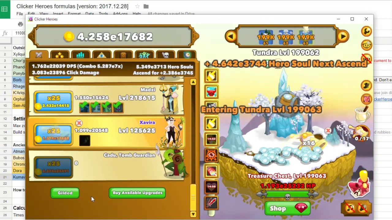 Beating Clicker Heroes zone 200k 1.0e10 + Hero Gilding trick
