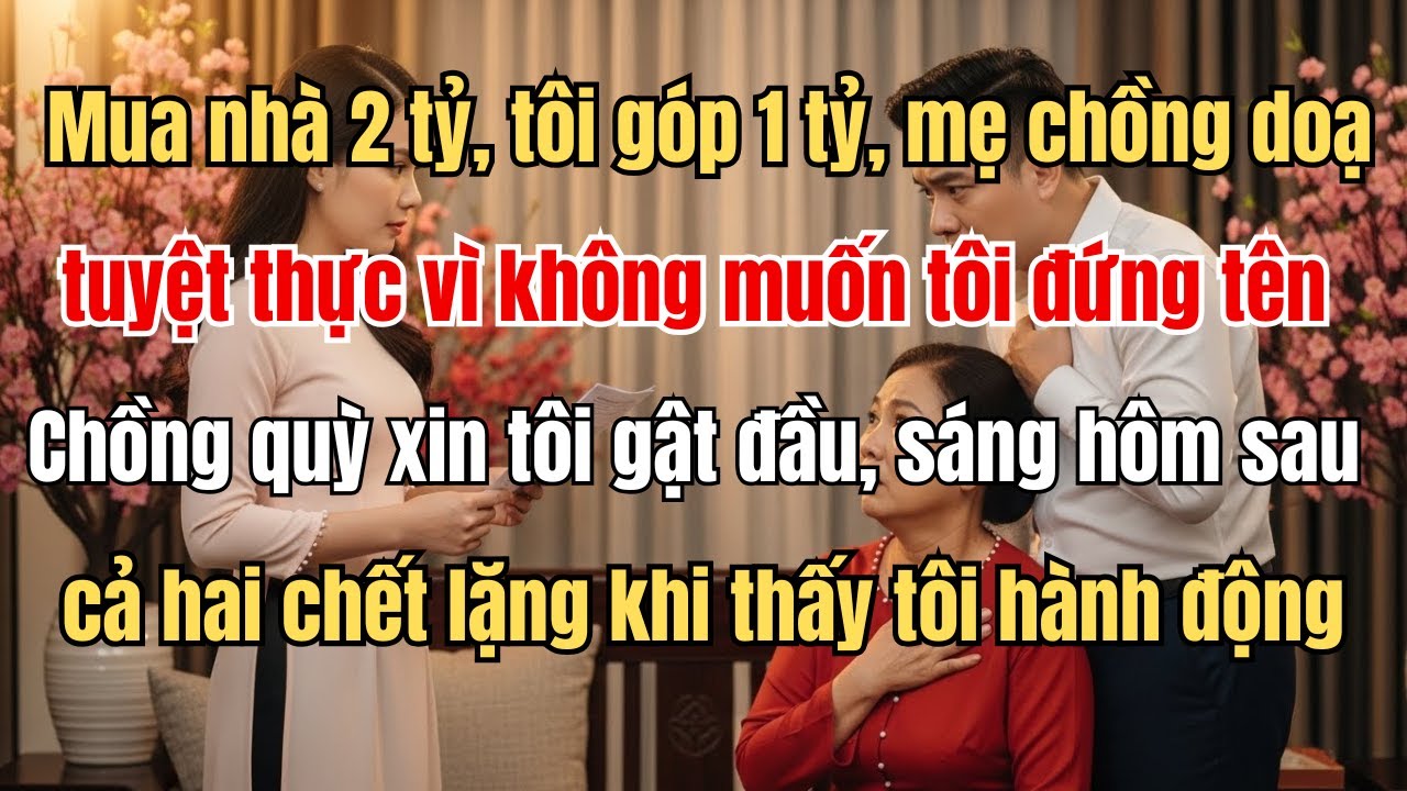 Mua nhà 2 tỷ, tôi bỏ ra 1 tỷ vậy mà mẹ chồng dọa tuyệt thực chỉ vì không muốn cho tôi đứng tên...