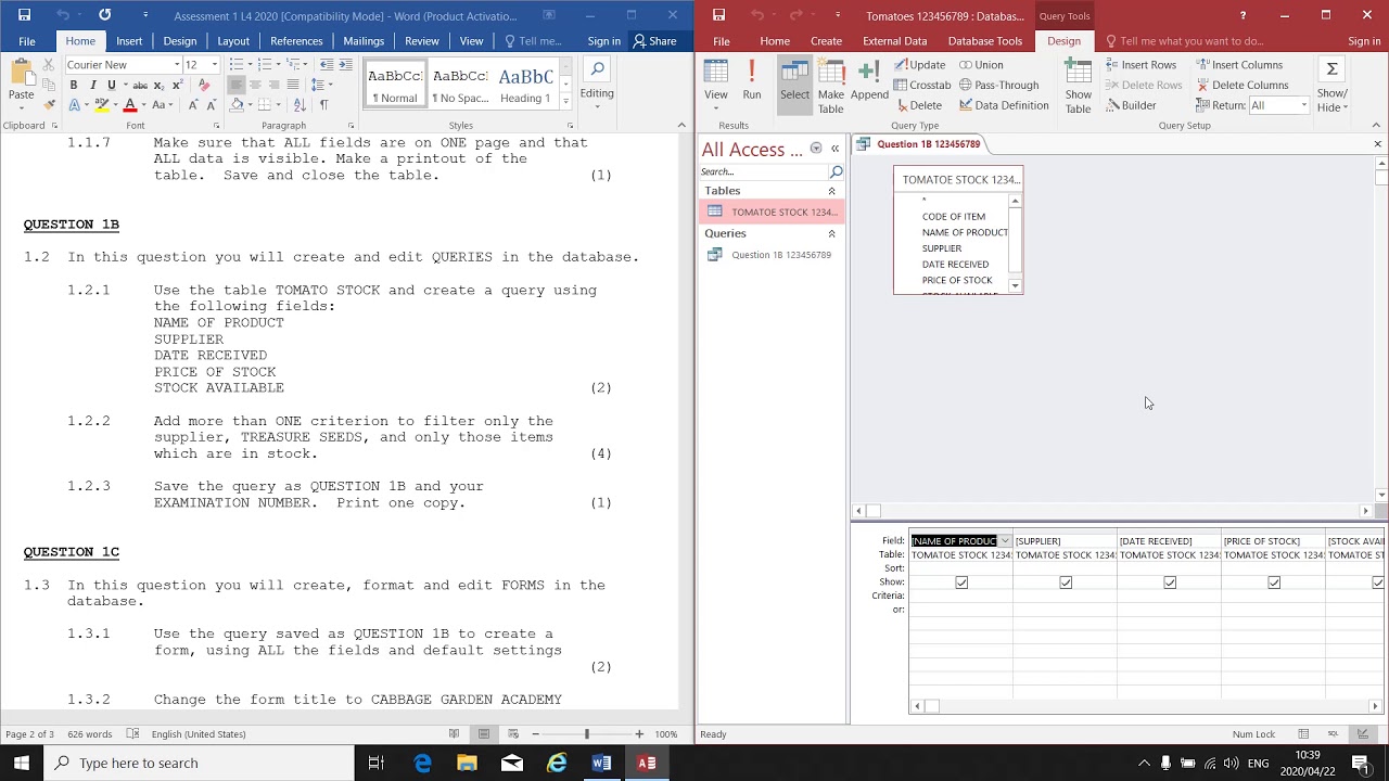 Office Data Processing L4 (MS Access - Creating a Query) - Mrs. L. Stander