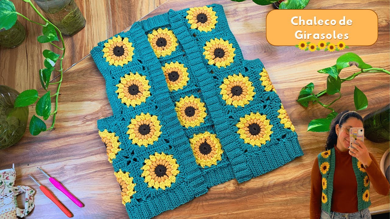 Chaleco de Girasoles en Crochet💛🌻 #grannysquare #sunflowercrochet