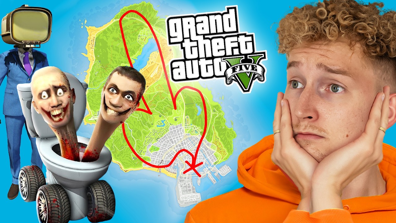GTA V - DOOKOŁA MAPY, jako SKIBIDI TOILET! XD