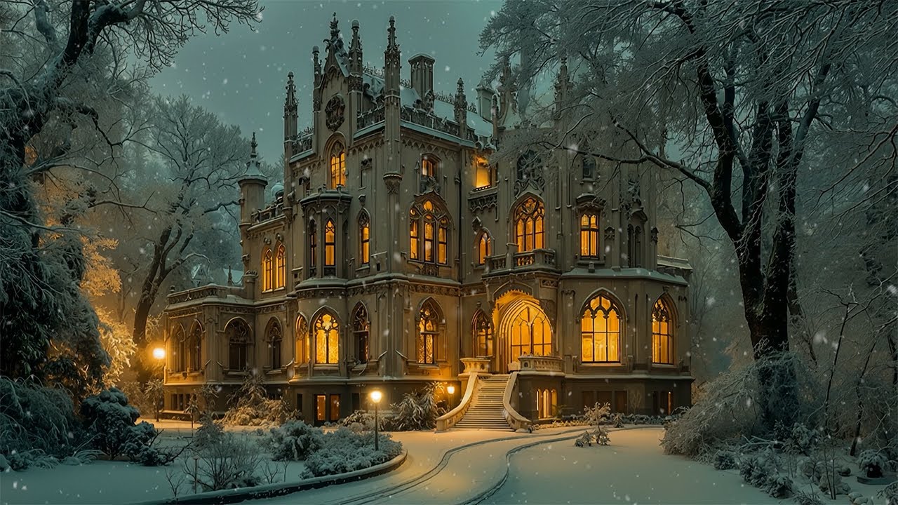 Ancient Snowy Gothic Castle on a Winter Night | Dark Academia Piano Music for Reading & Focus