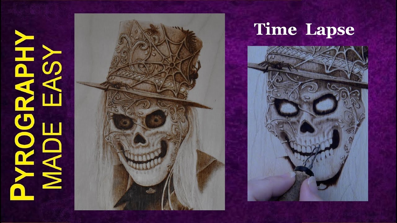 Wood Burning Art - Skull Mask - pyrography time lapse [skeleton]