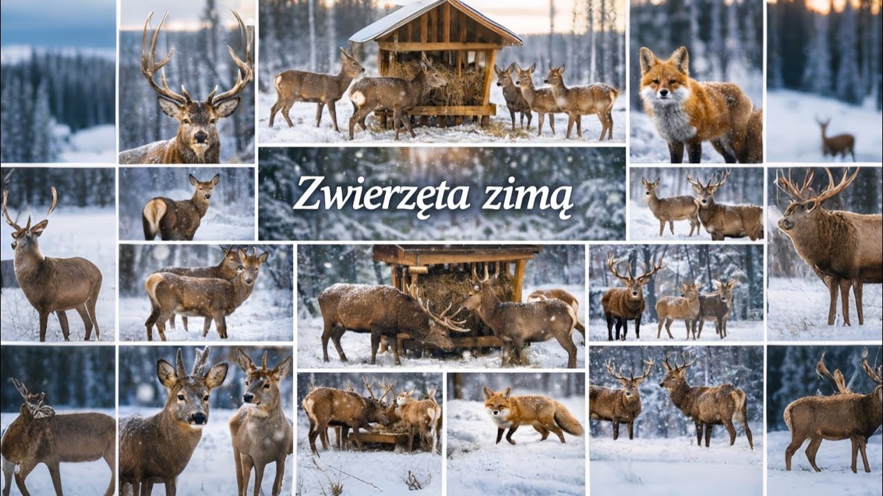 Zima w oku fotopułapki- łanie, sarny, kozły