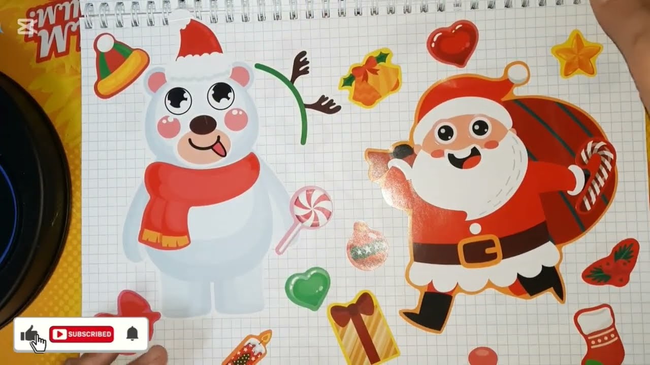 ASMR Christmas Sticker Book. Santa Claus & Friends-Reindeer, Snowman, Elf So Satisfying #diypaper