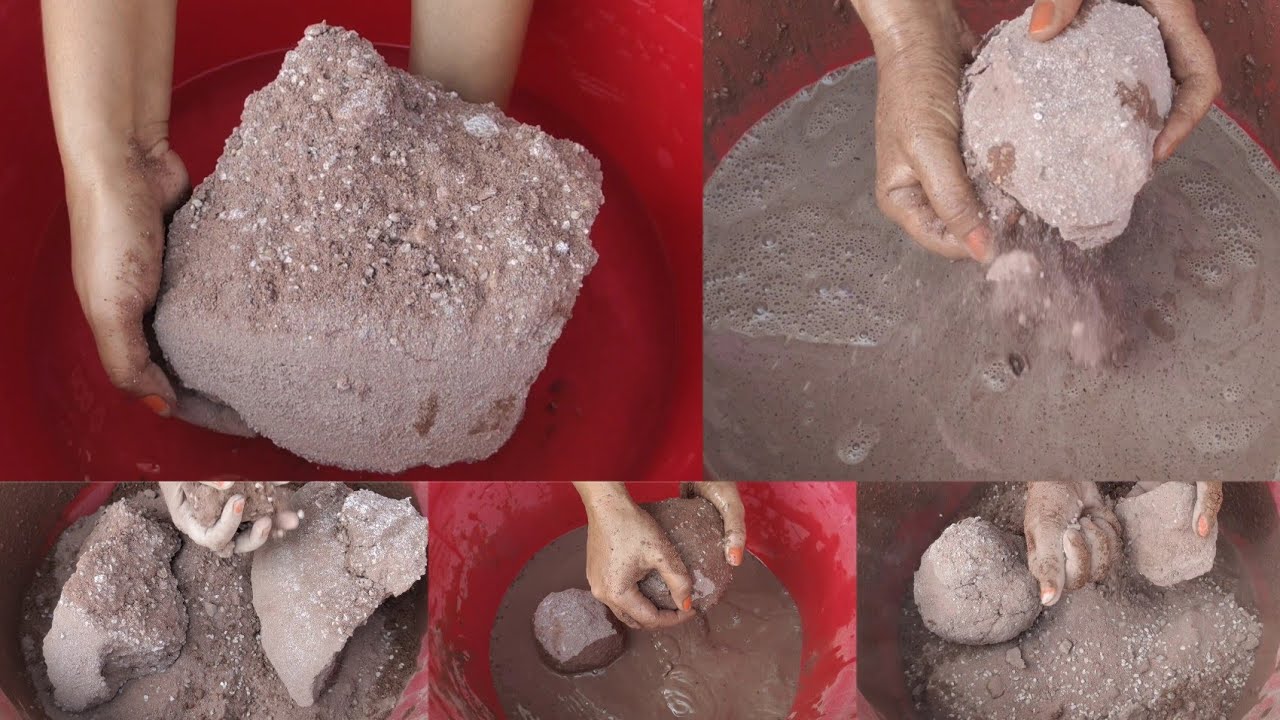 Asmr - red dirt with white concrete balls and chunks Crumbling in water 💦💦