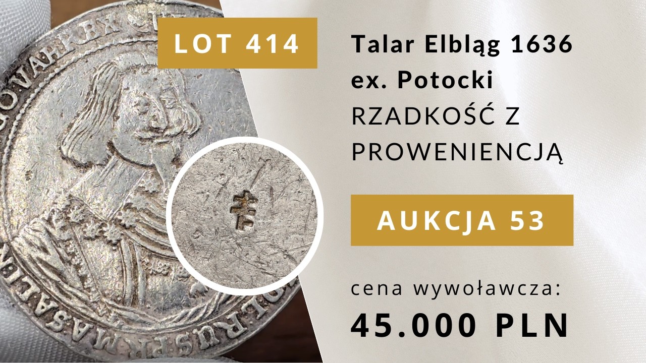 Talar 1636 Elbląg – Władysław IV Waza | ex Potocki | wielka rzadkość  | Aukcja 53 Niemczyk #coin