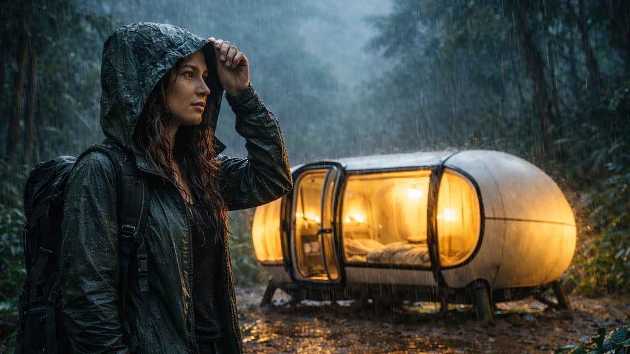 SOLO CAMPING IN A COZY ROUND TENT DURING HEAVY RAIN - RELAXING NIGHT IN THE FOREST 