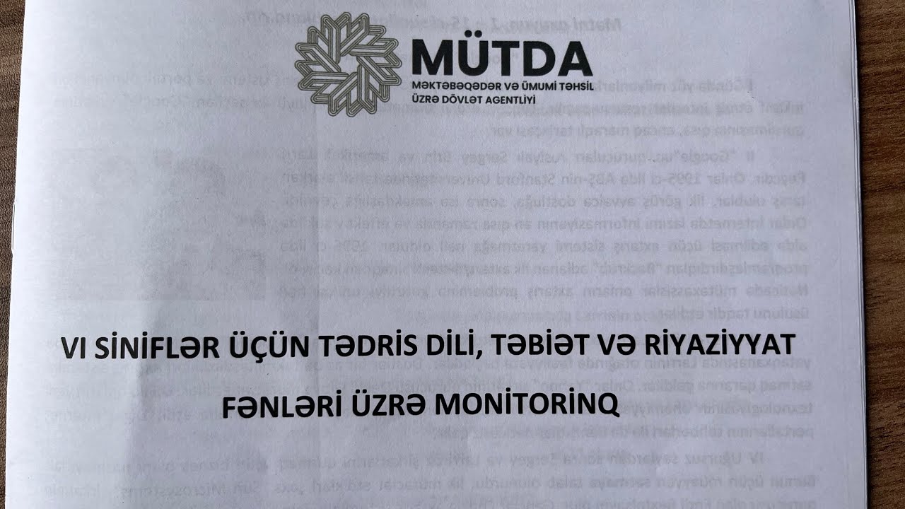 6-cı sinif monitorinq izahı və düzgün cavabları 2024 (MÜDTA)