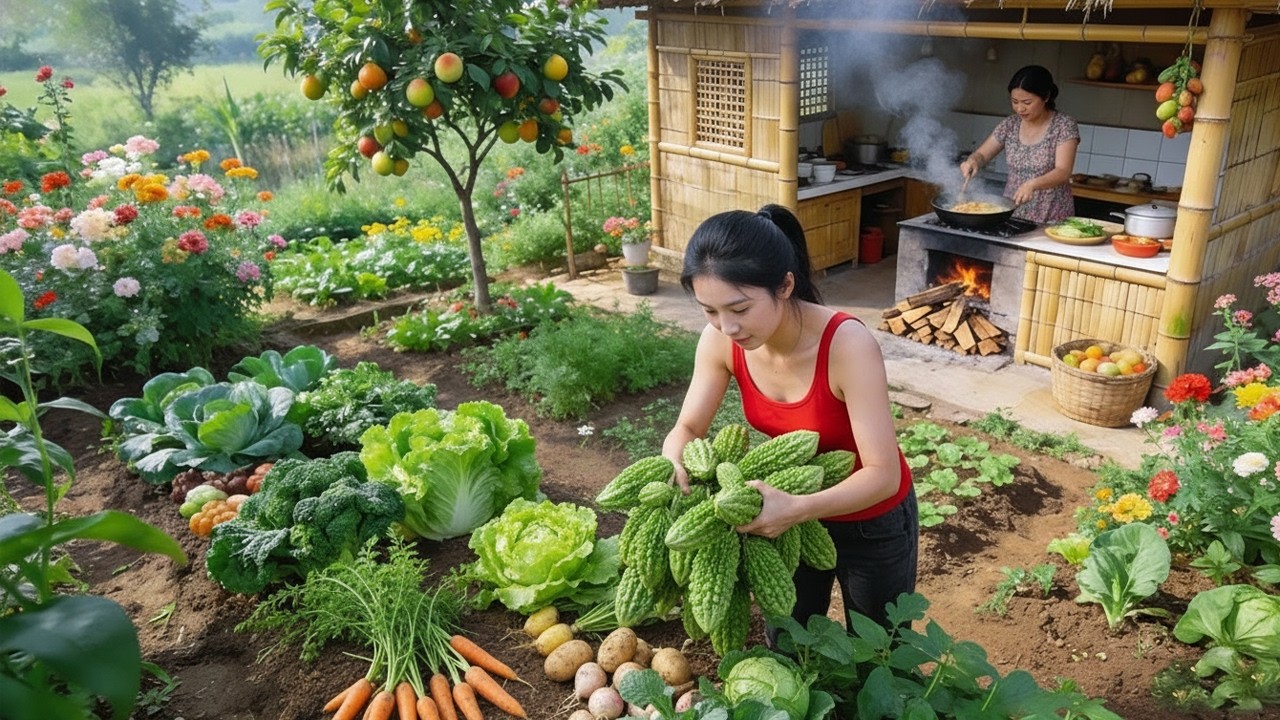 Peaceful country life: Harvesting bitter melon and cooking a light homemade bitter melon soup
