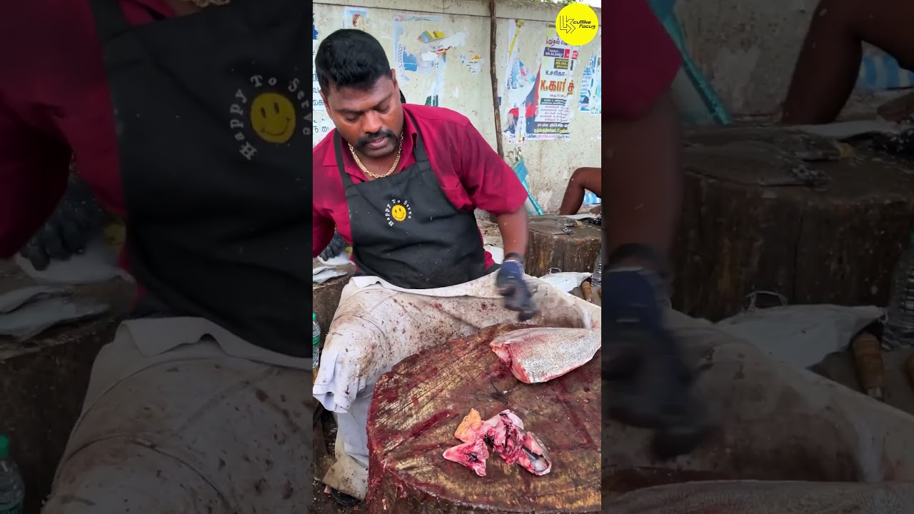 KASIMEDU SPEED SELVAM BIG BLACK POMFRET FISH CUTTING VIDEO #kasimeduselvam #shorts #bigfishcutting