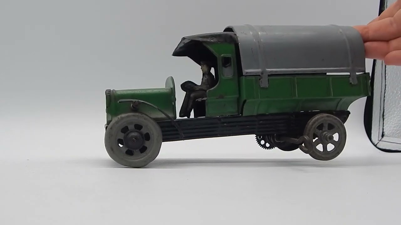 Antique P. W. Toy Tin Lithograph Covered Military Truck & Soldier GERMANY