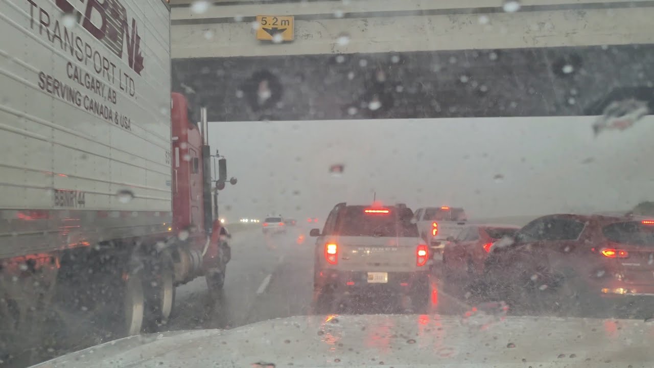 Driving In Heavy Rain With Thunderstorm | Hailstorm @ Hi-Way 1 Alberta Canada 🇨🇦