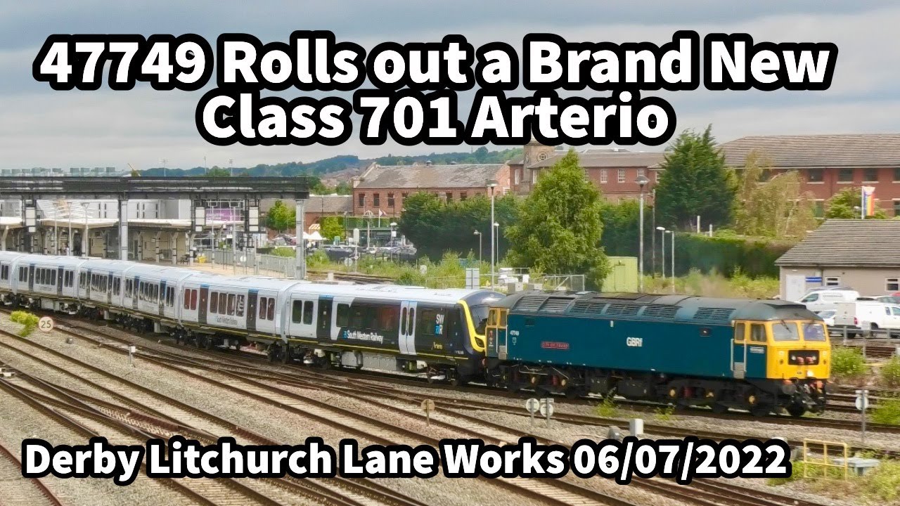 BRAND NEW Class 701 EMU is SHUNTED out of Derby Litchurch Lane Works by 47749 06/07/2022 Arterio