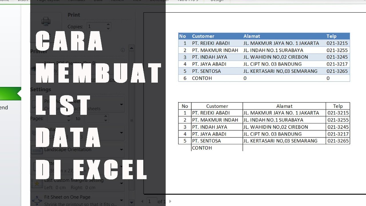 Cara membuat list data di excel