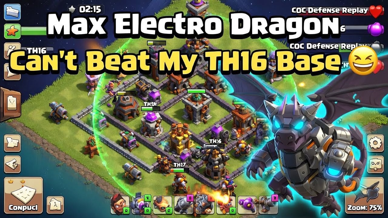 Max Electro Dragon Can’t Beat My TH16 Base 😈 | COC Defense Replay