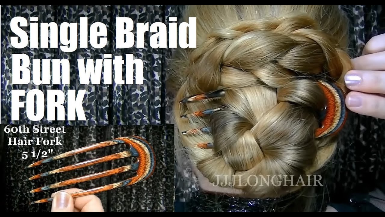 Single Braid Bun with Fork🌺 Hair floor length🌺🌸1st Fork Bun trial!