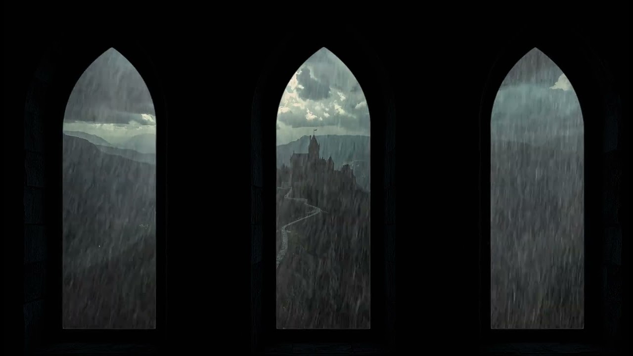 Rainy Night at the Castle | 4K Window View & Rain Sound to Sleep and Relax