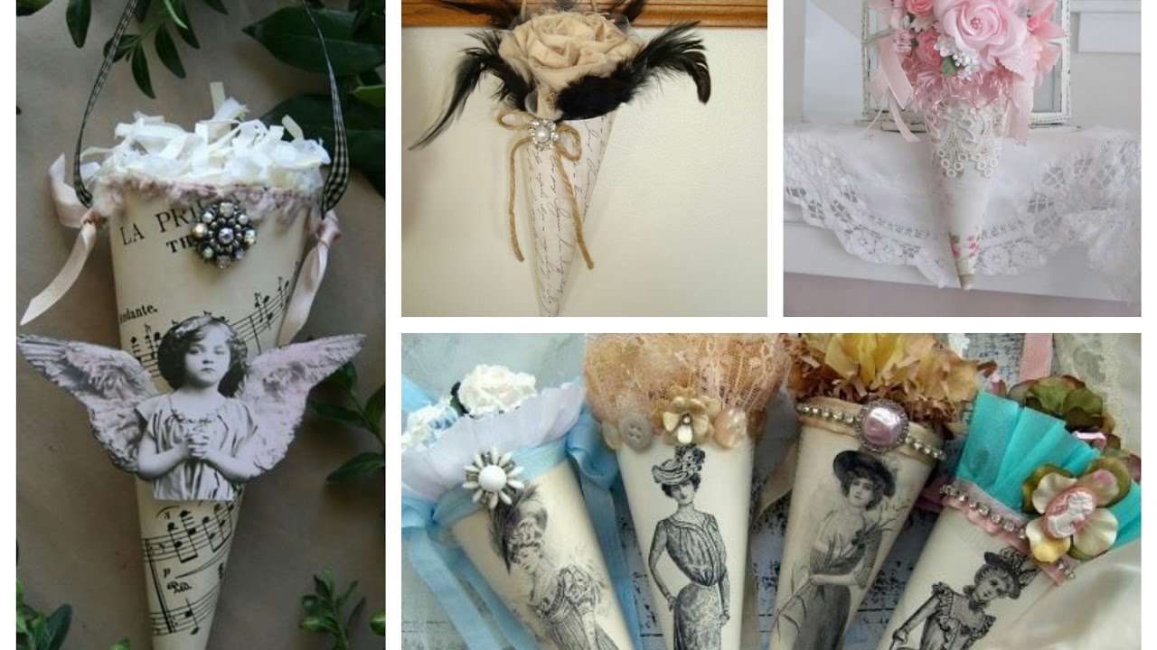 Tussie Mussie Vintage Decor Ideas - Shabby Shic Crafts Inspiration - Paper Cone Crafts Ideas