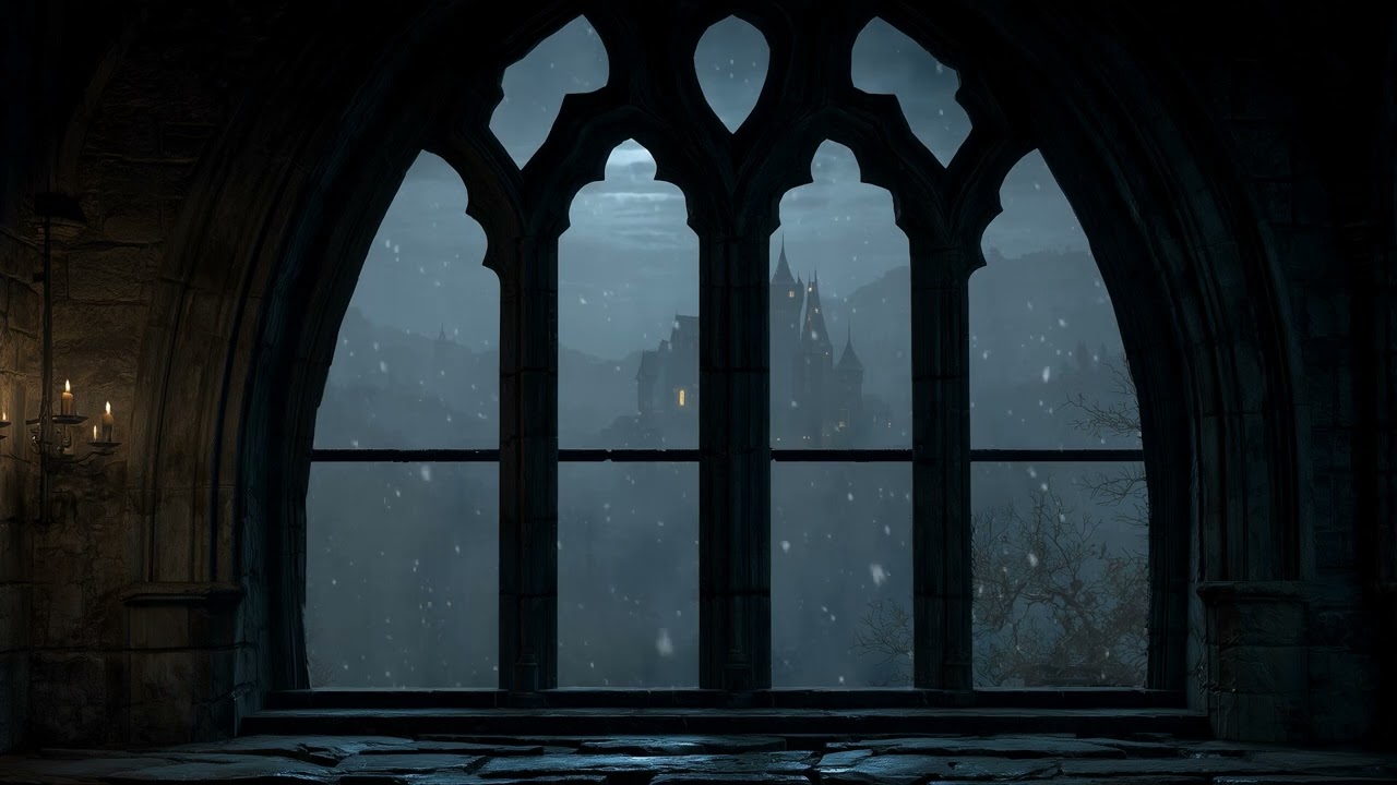 Harry Potter Winter Window View - Hogwarts Snow Ambience & Wind Sounds for Study and Sleep