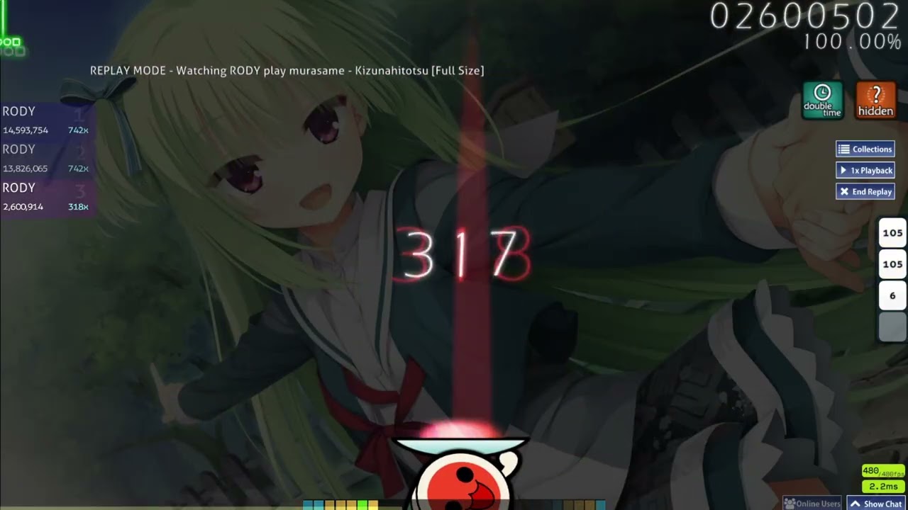 osu!catch Kizunahitotsu (Hard) (+Hidden,DoubleTime) - murasame