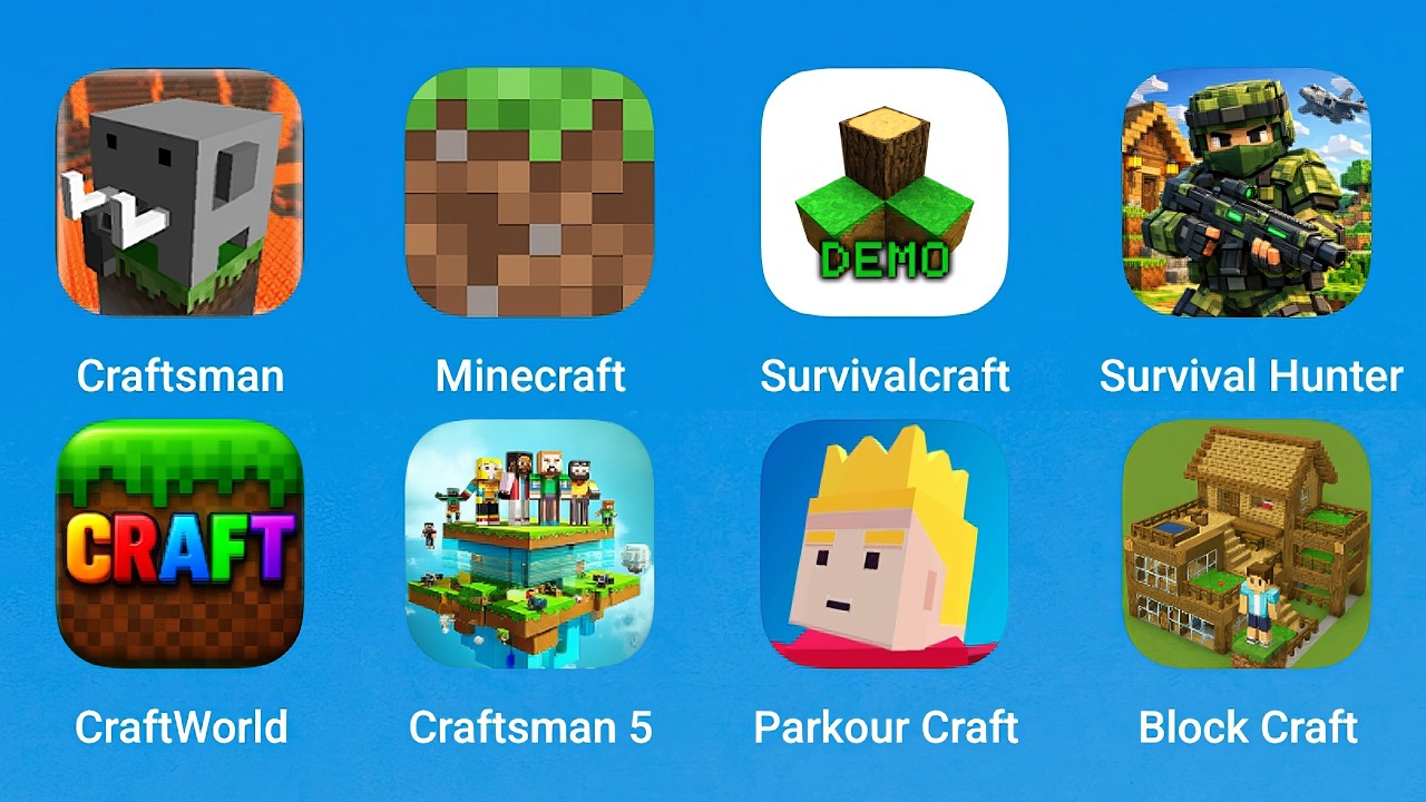 Craftsman, Minecraft, Survivalcraft, Survival Hunter, CraftWorld, Craftsman 5, Parkour Craft