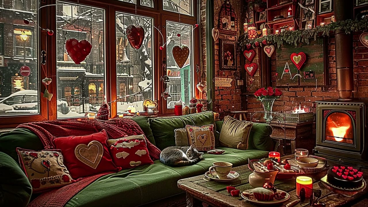 Sweet Valentine at a Cozy 1950s Cafe | Vintage Jazz & Sleeping Cat