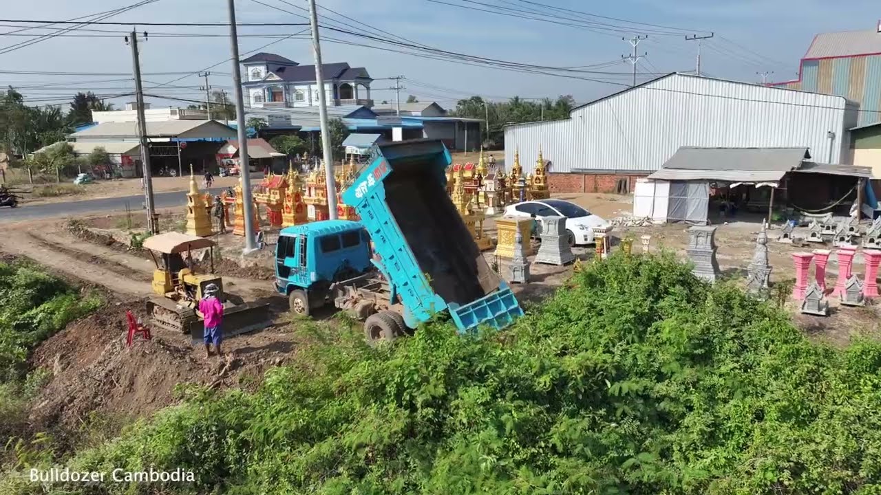 Incredible!! amazing technology komat'su D21P dozer breaks trees connects new roads working fast