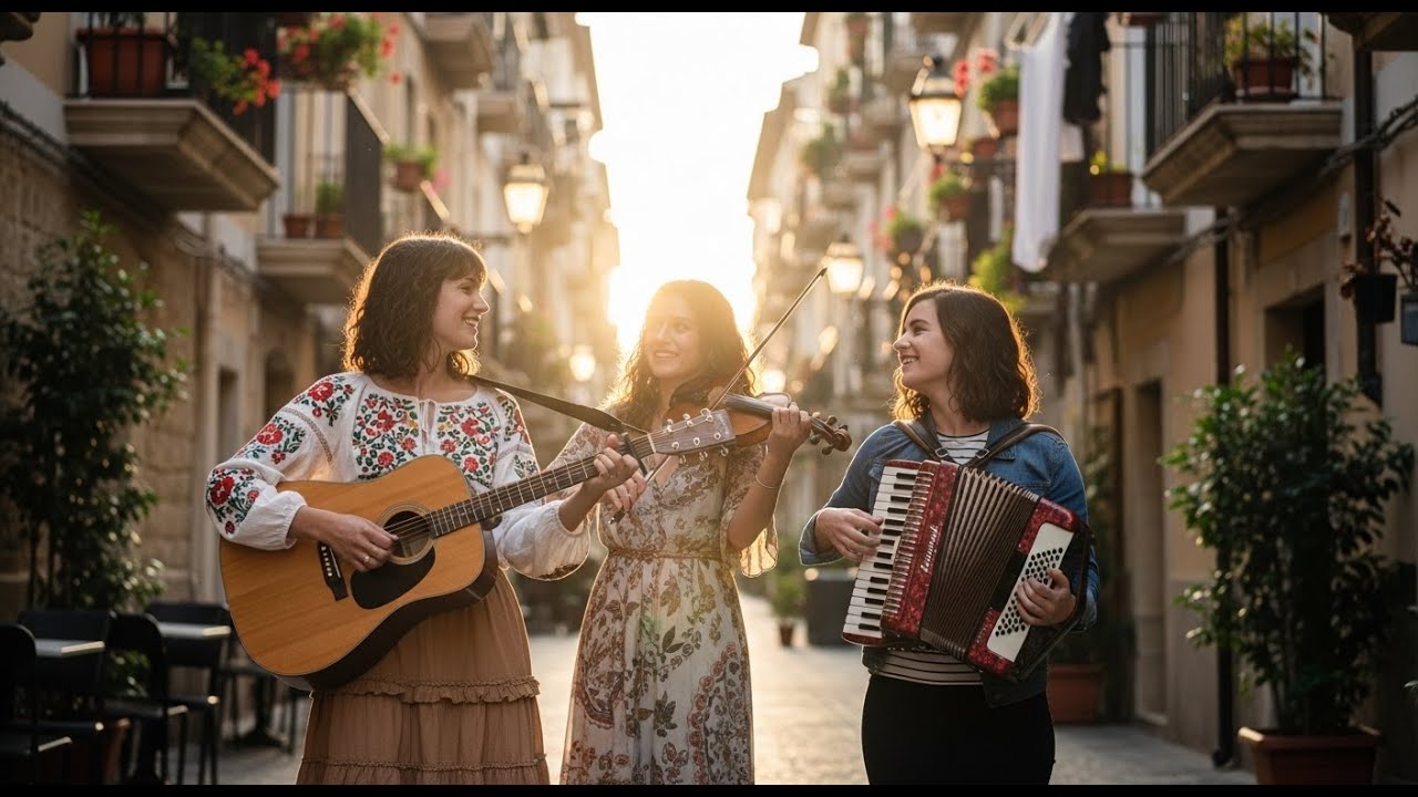 Llamas Doradas De Guitarra Que Envuelven La Tarde Mediterránea Con Romance Y Paz