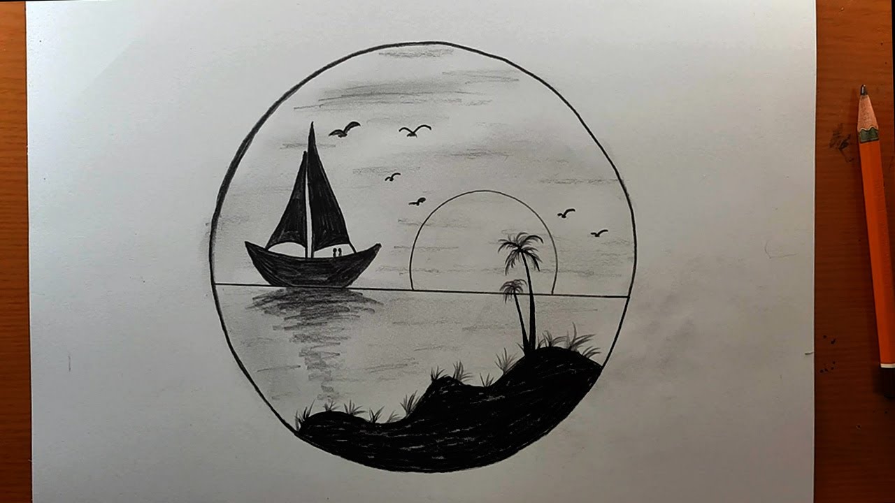 Como desenhar uma paisagem fácil | desenhar paisagem do pôr do sol | lápis de desenho