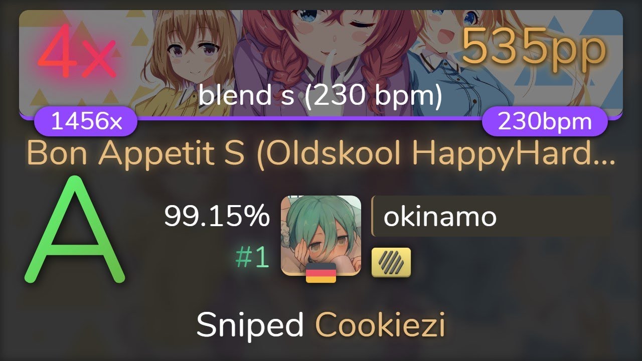 [7.85⭐Live] okinamo | K A Z M A S A - Bon Appetit S [blend s (230 bpm)] +HD 99.15% {#1 💖 4❌} - osu!