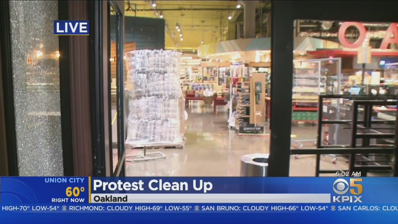 Oakland Protest Damage: Crews clean up damage Thursday left over from night of unruly demonstrations