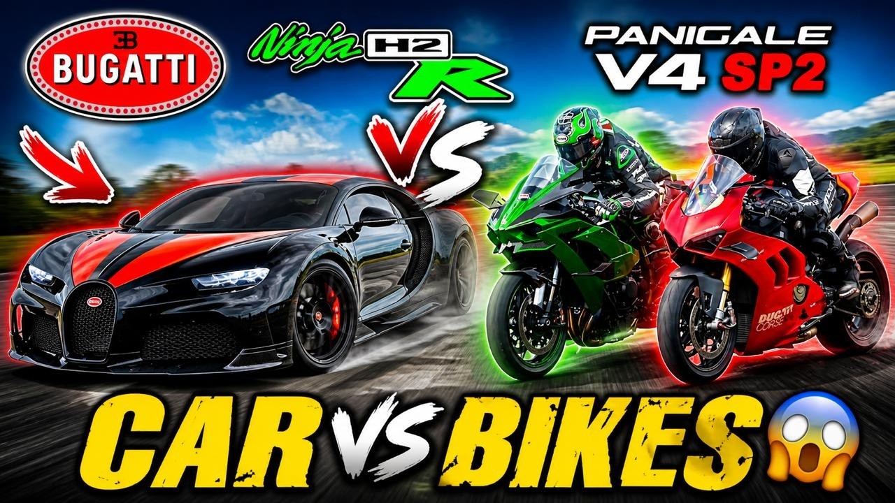 Bugatti Chiron SS vs H2R vs Ducati SP2 – INSANE Drag Race