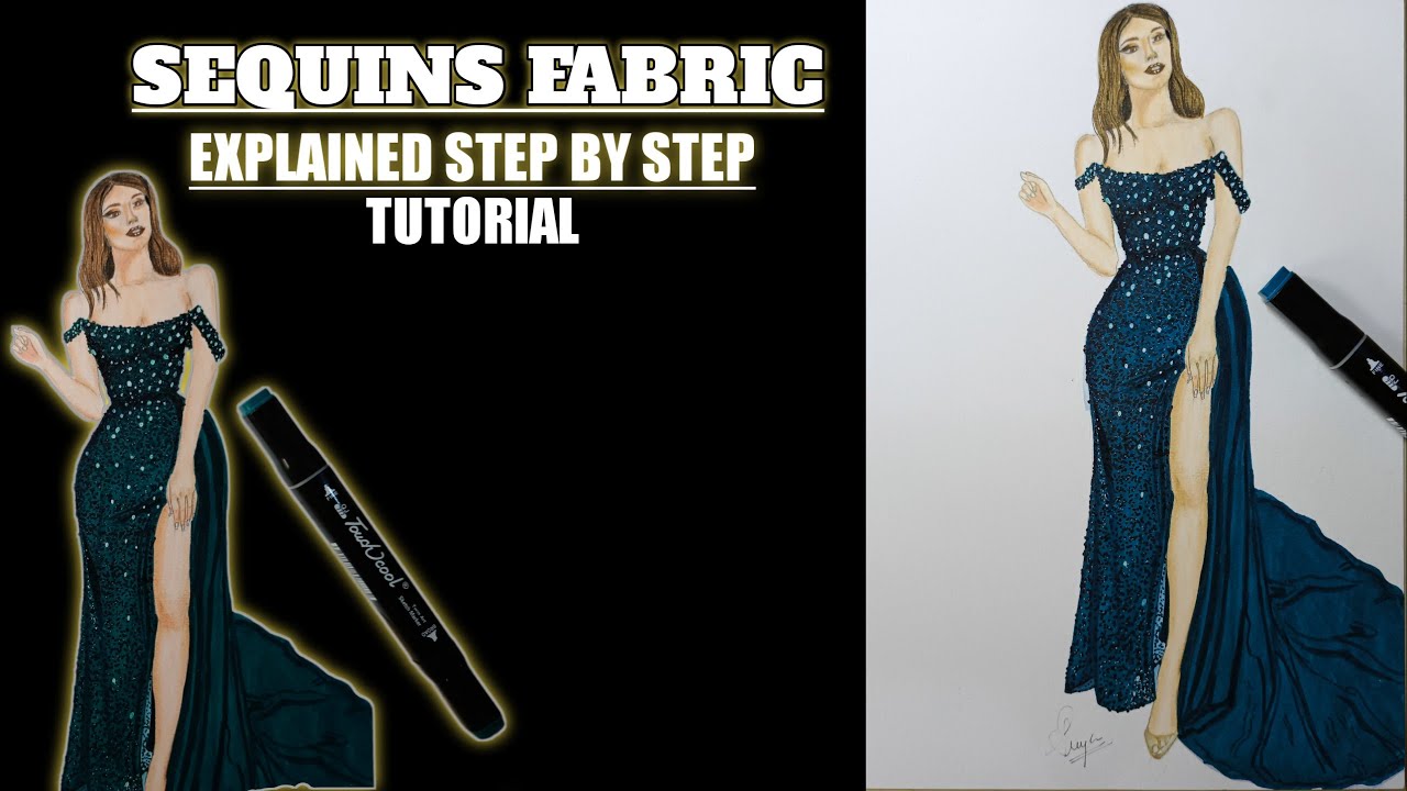 How to draw Sequins dress || Fashion drawing with sketch markers || Fashion illustration