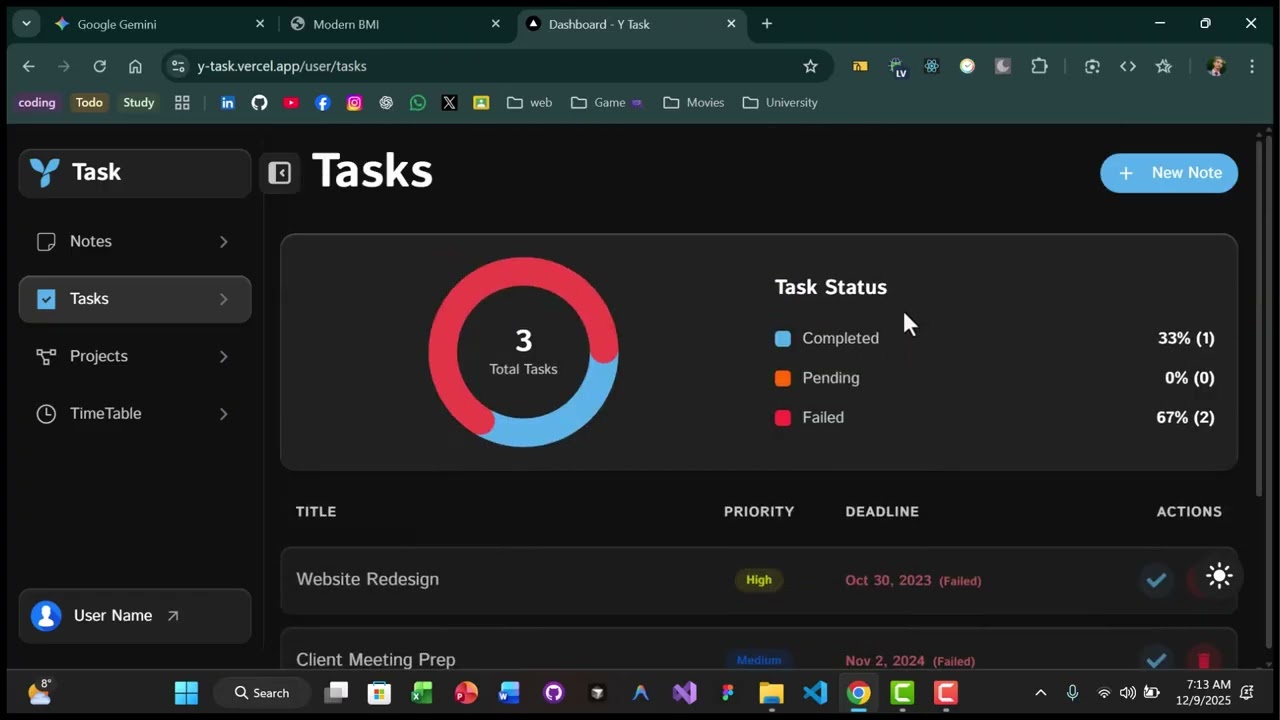 Tasks page fromt end ocmpleted
