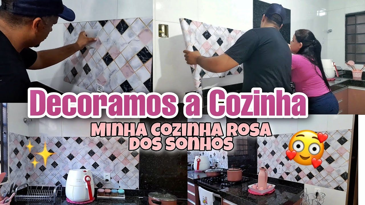 DECORAMOS A COZINHA COM PAPEL DE PAREDE LAVÁVEL, COZINHA ROSA DOS SONHOS 💕 |RAFAELA THOMAZ