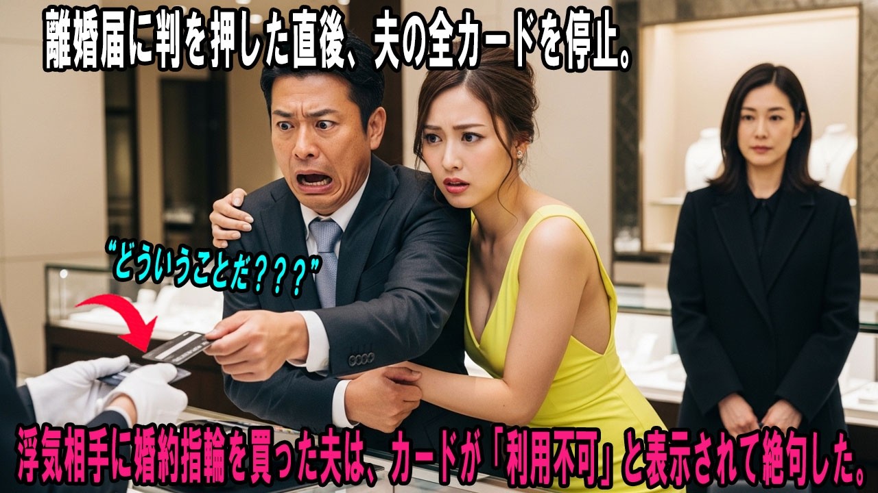 離婚届に判を押した直後、夫の全カードを停止。浮気相手への婚約指輪をレジに持つ夫が『利用不可です』と言われ絶句した瞬間が爽快すぎたｗ