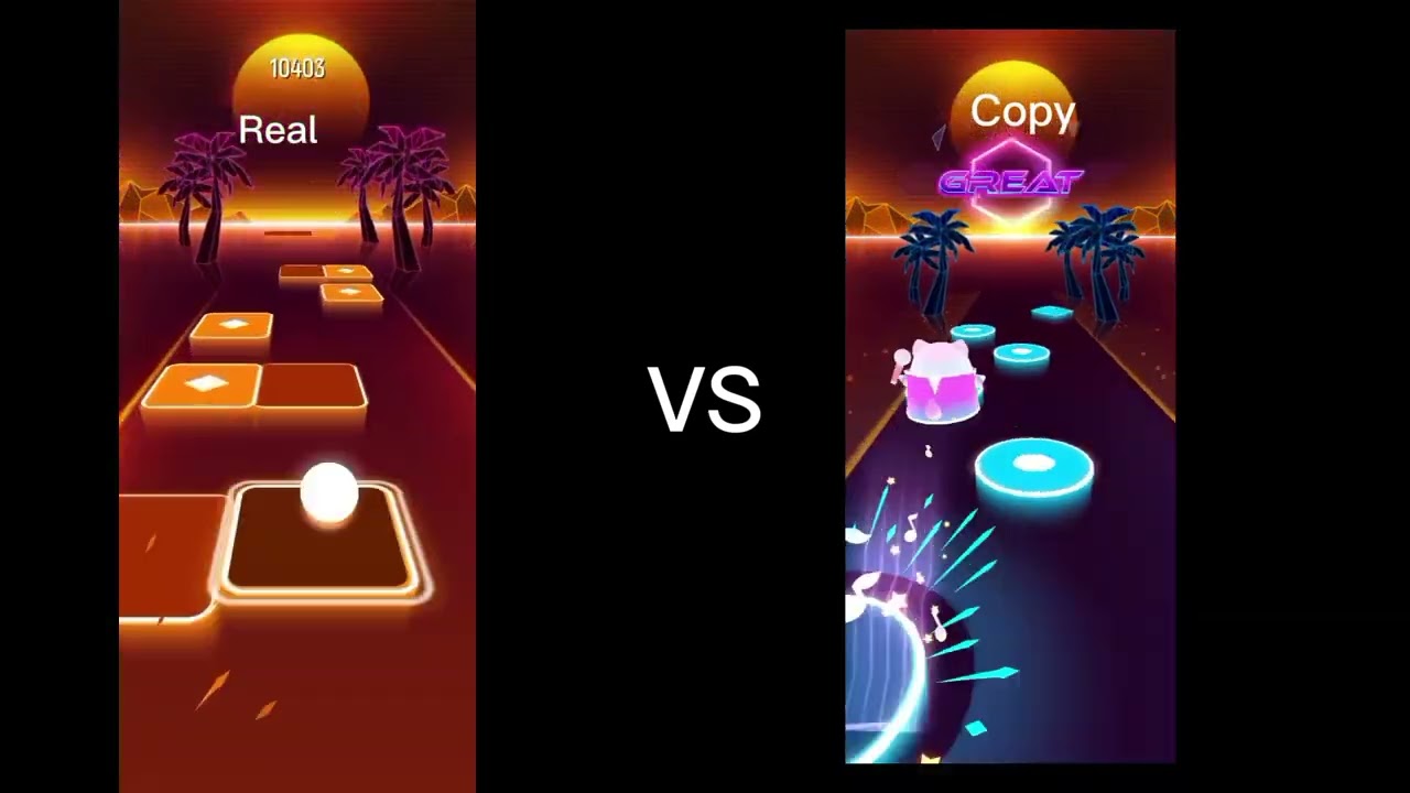 Real VS Copy Tiles Hop 2 Phut Hon-Phao Endless Mode
