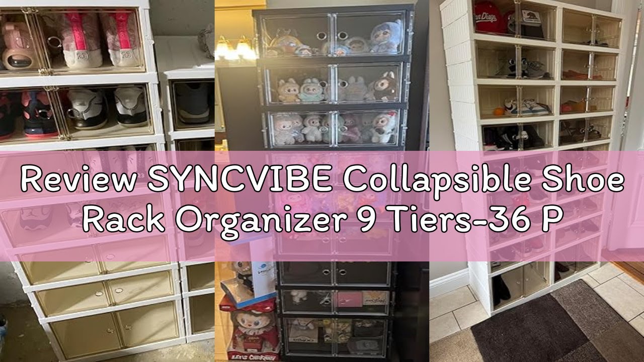 Review SYNCVIBE Collapsible Shoe Rack Organizer 9 Tiers-36 Pairs Foldable Shoe Cabinet with Doors, L