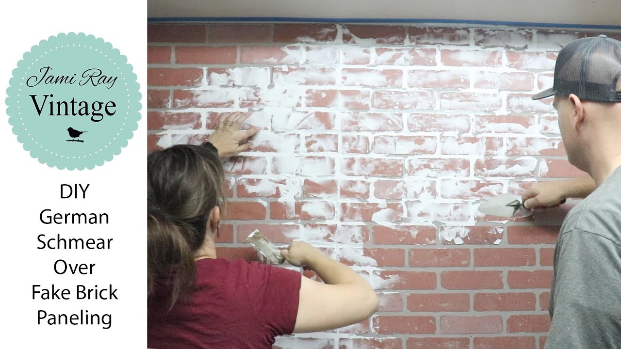 DIY German Schmear Over Fake Brick Paneling