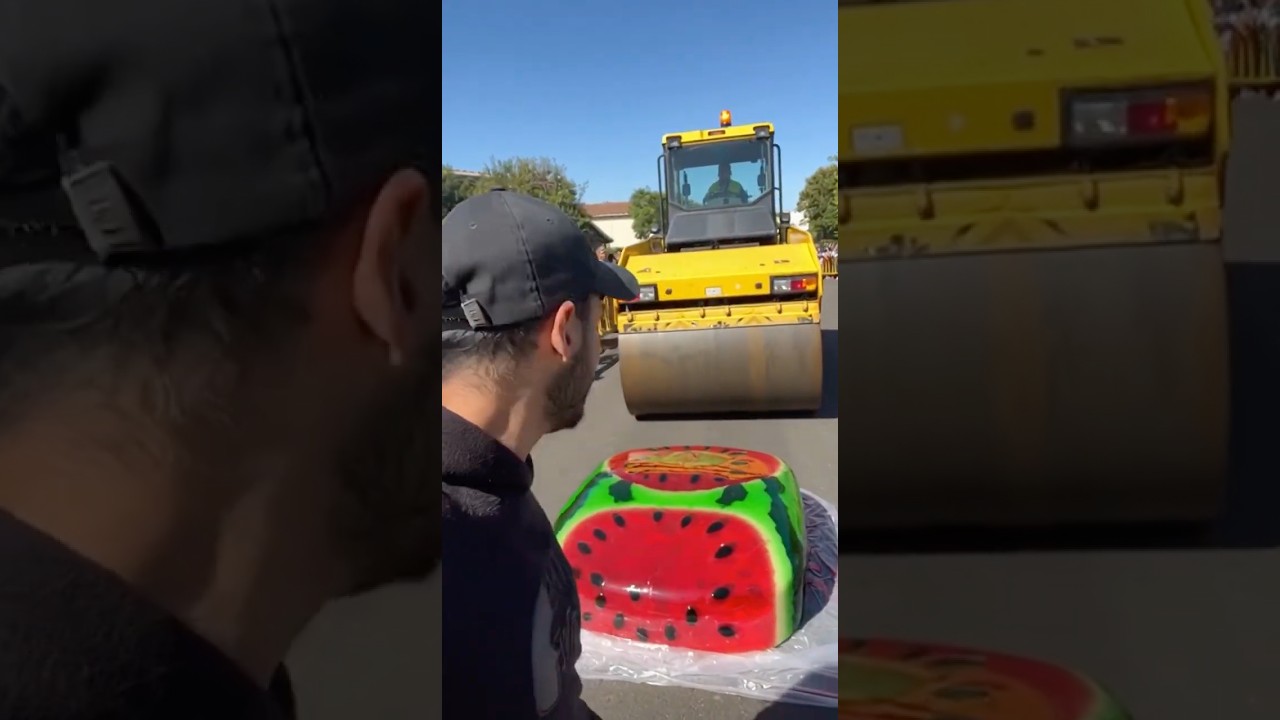Road Roller vs jelly watermelon ￼#shorts #watermelon