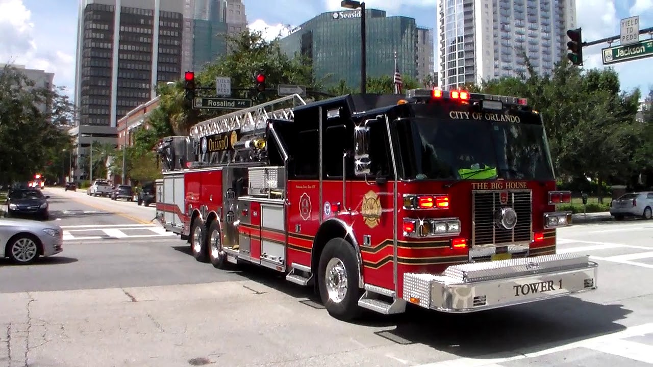 Orlando Fire Department Tower 1, Rescue 1, District 1 and EMS 1 Responding