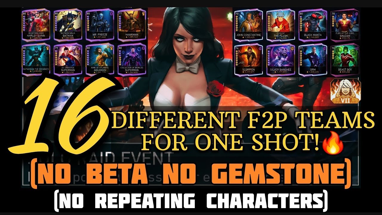 16 Different F2P TEAMS For ONE SHOT!🔥 (NO BETA NO GEMSTONE) H7 TIM Solo Raid in Injustice 2 Mobile