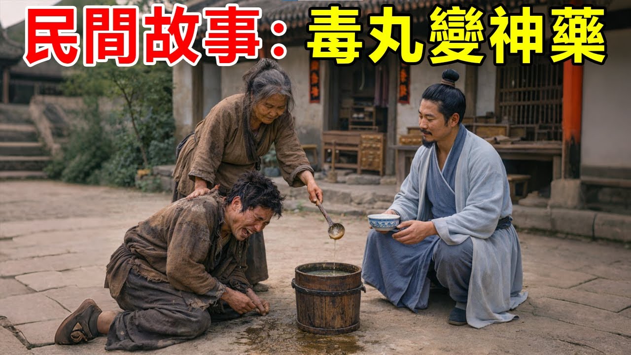民間故事：好心郎中收留落魄乞丐，竟是昔日燒毀自家醫館的仇人！乞丐假意報恩獻上「 祖傳神丹」欲奪命，不料郎中服下后頑疾立愈，乞丐卻腹痛打滾，最終跪在親娘腳下，含淚乾了那碗惡臭的糞水才保住狗命