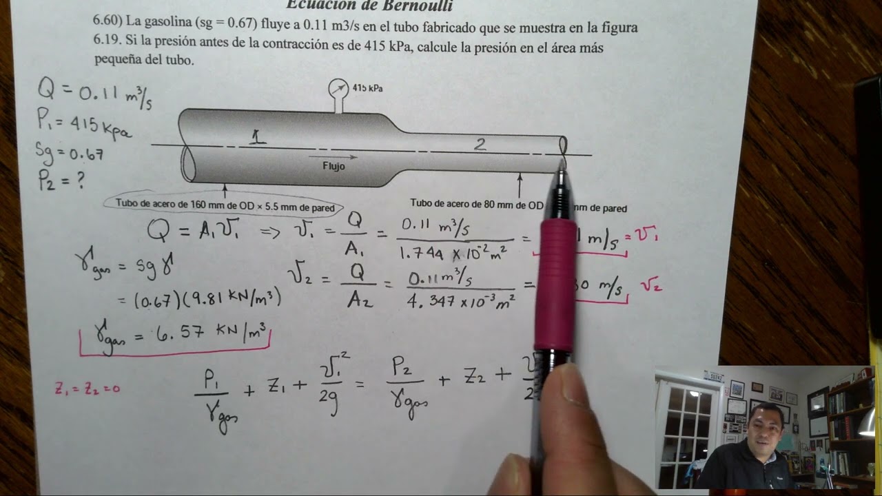 Ecuacion de Bernoulli Problema 6.60 Libro Robert Mott