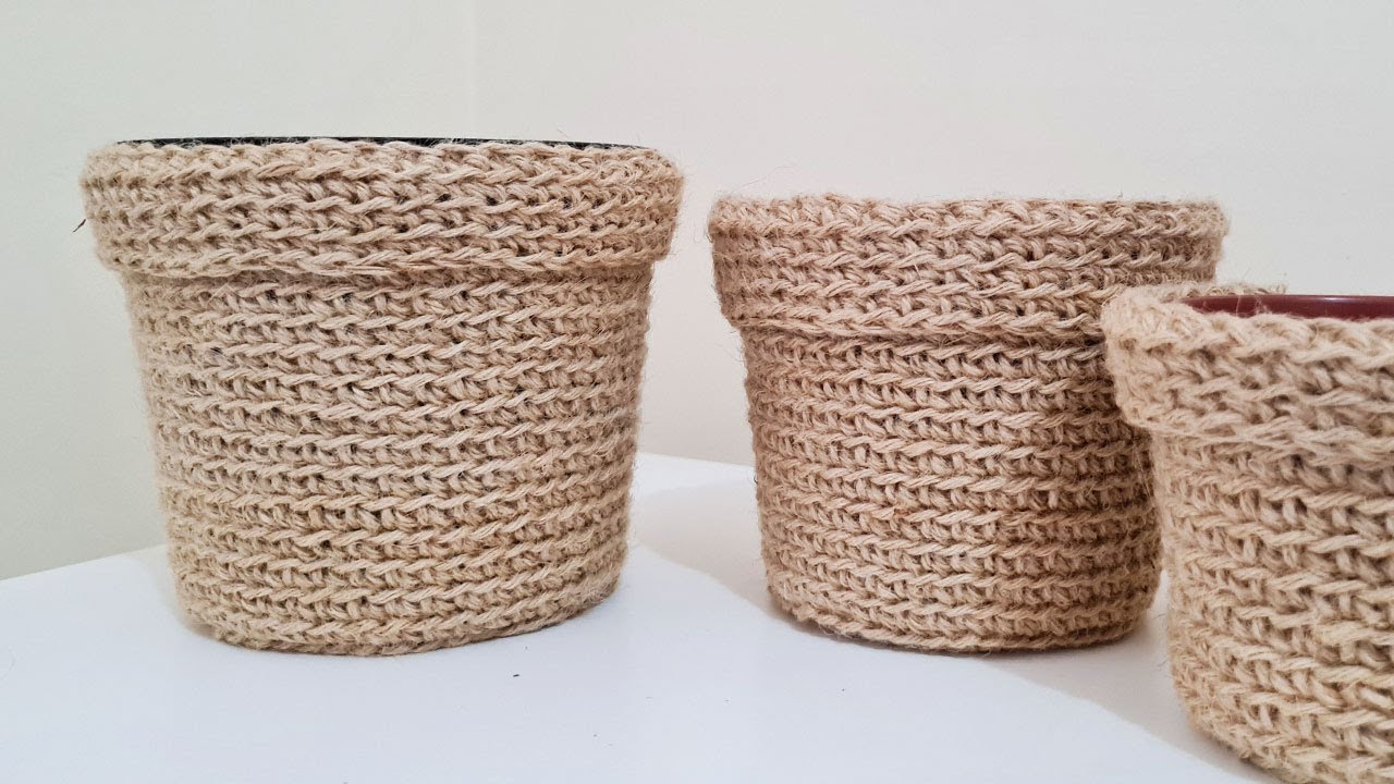 Cachepô de Crochê com Juta