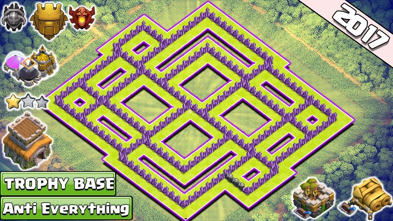 COC Anti 2 Star Town Hall 8 (TH8) Base Anti Everything With Gear Ups | TH8 Trophy Farming Base 2017