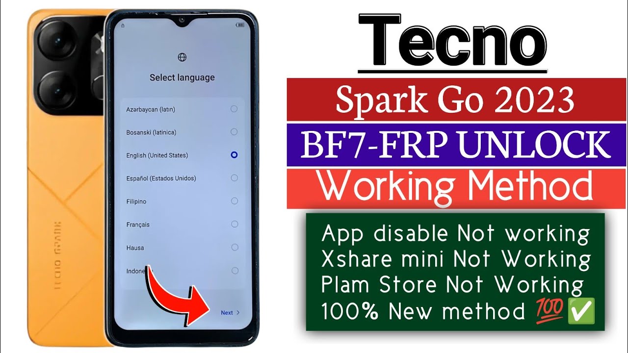 Tecno Spark Go 2023 : GOOGLE/FRP BYPASS Android 12/13 | Tecno BF7 Frp Unlock Without PC New Update